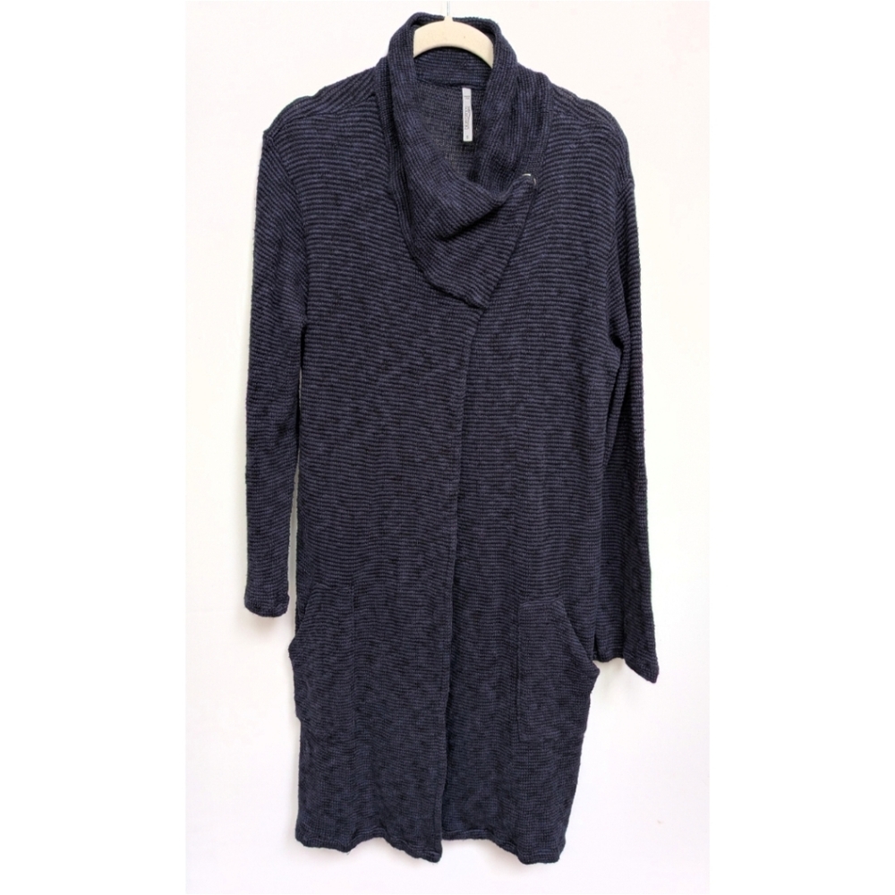 Blue Canoe Organic Cotton Blue Black Ribbed Longline Artsy Cardigan Size Small